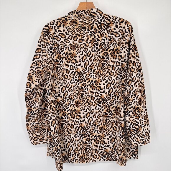 Chicos 2 Leopard Button-Up Shirt tunic Womens Size XL No-Iron Cotton stretch - Picture 14 of 14